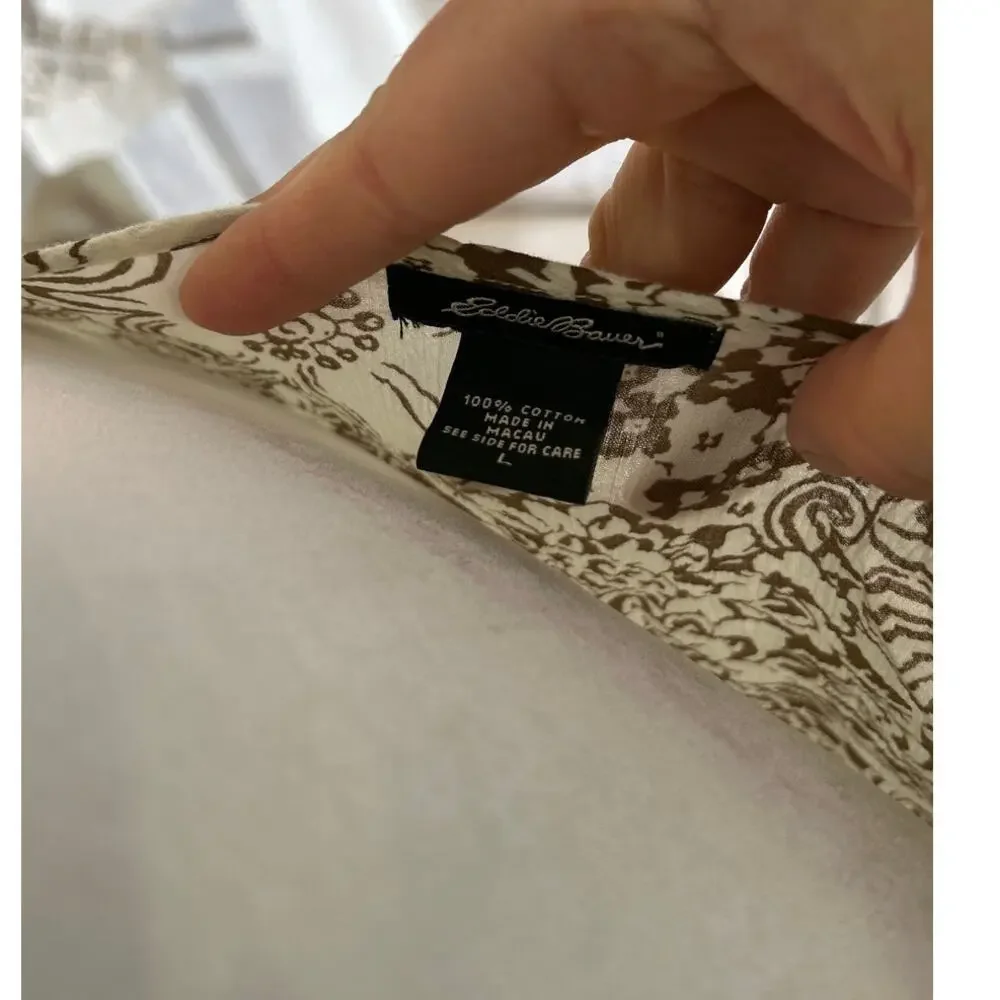 Eddie Bauer Women's Size L Cream & Brown Floral Sleeveless Sundress #0368 - Picture 7 of 11